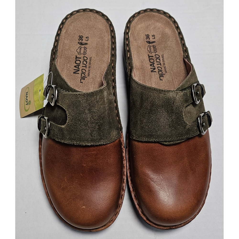 NAOT Leilani Clogs Mules Brown Leather Suede Buckle‎ Shoes Size EU 36/US 6 NIB